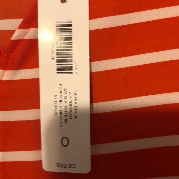 Orange and White Stripe Shirt With Gold Zipper. - Picture 3 of 3